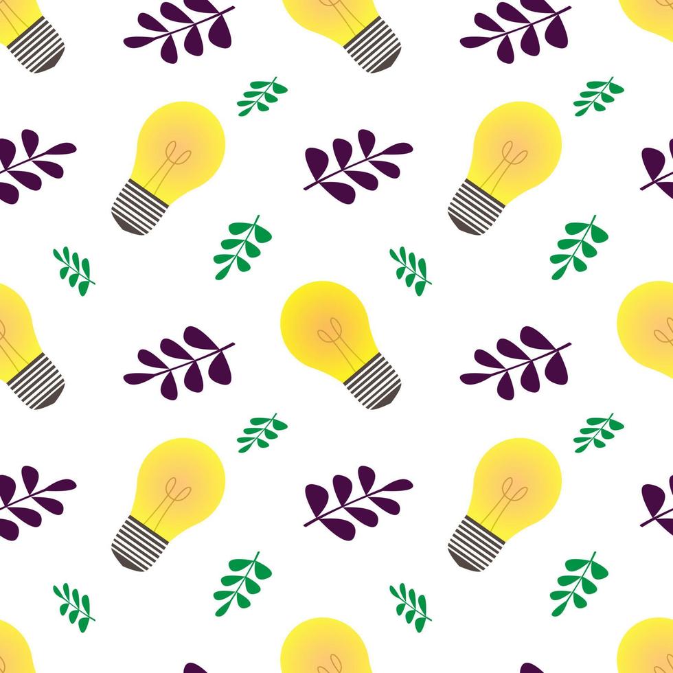 vector illustration of light bulb design in yellow and leaves. white background. seamless pattern designs for wallpaper, backdrop, cover, paper cut and print on fabric. simple  unique