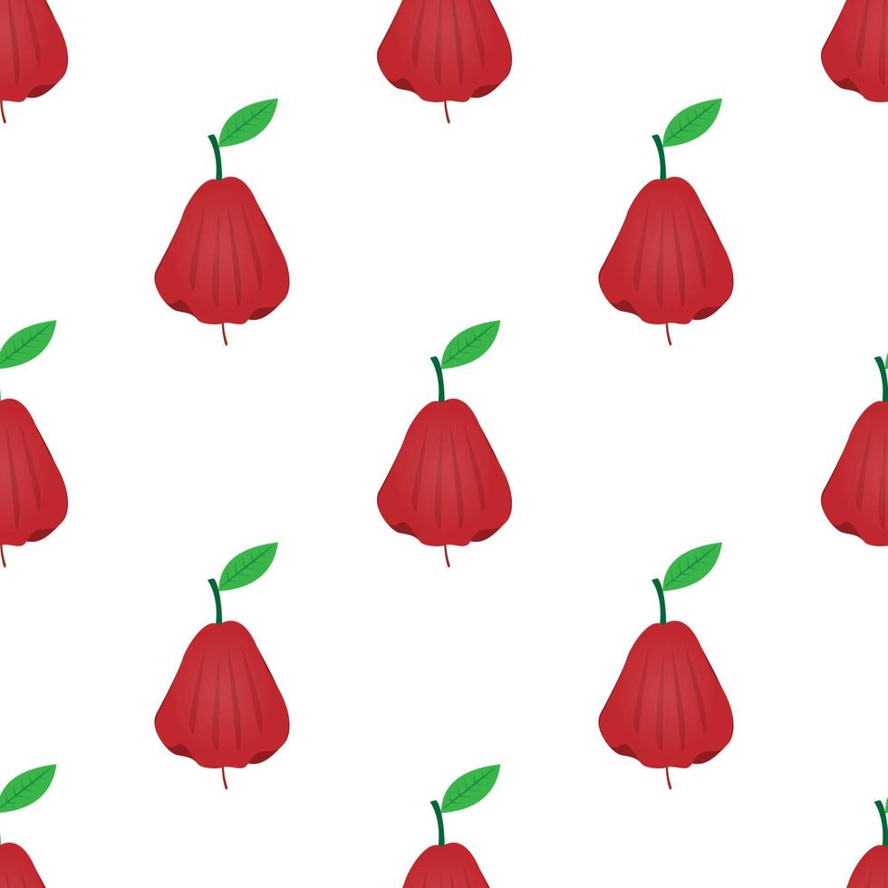 Seamless pattern design of red water guava fruit and green leaves on white background. modern fruit tree wallpapers and print ready on fabric. natural vector. vector