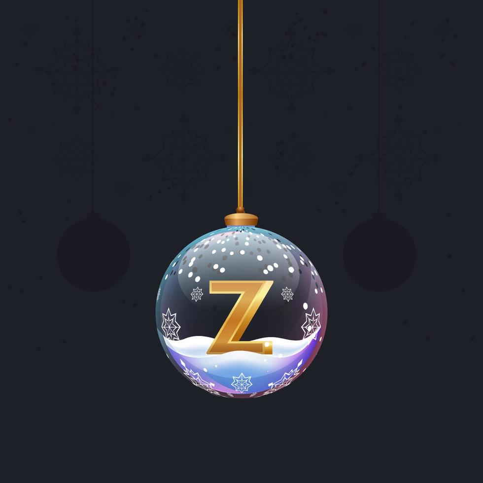 Christmas toy ball with a golden 3D letter Z inside. New year tree decoration. Element for design banner, flyer or any advertising vector