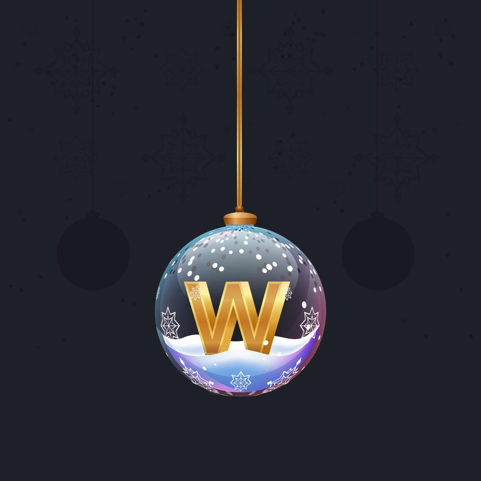 Christmas tree toy ball with a golden 3D letter inside. New year tree decoration. Element for design banner, flyer or any advertising vector