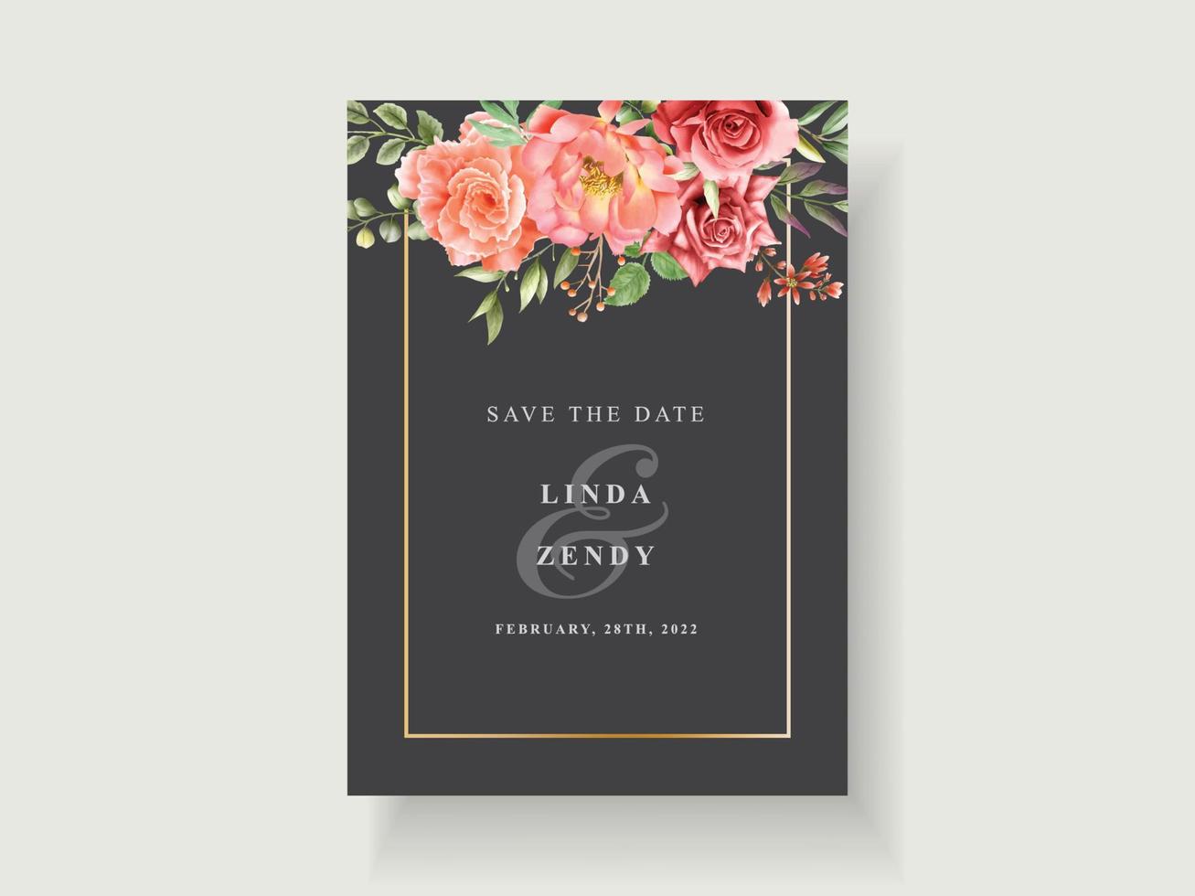 hermosa tarjeta de invitación de boda floral vector