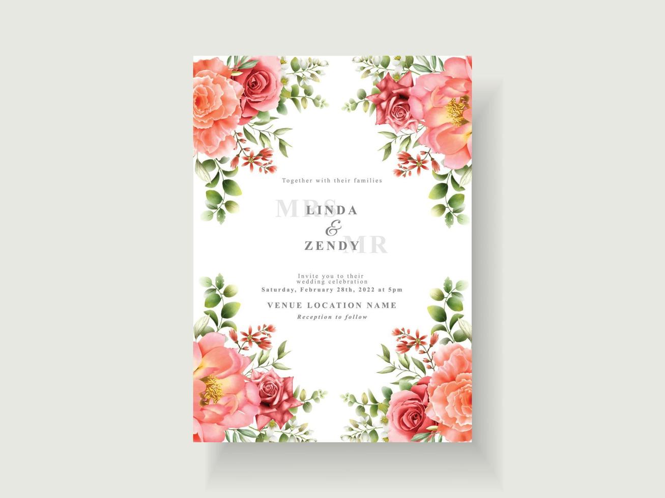 hermosa tarjeta de invitación de boda floral vector