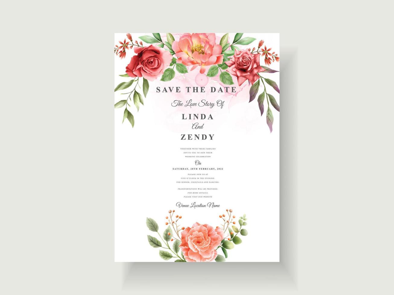 hermosa tarjeta de invitación de boda floral vector