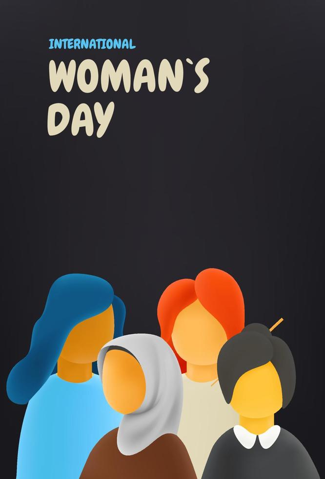 International womans day banner with copy space. Different race and culture women vector