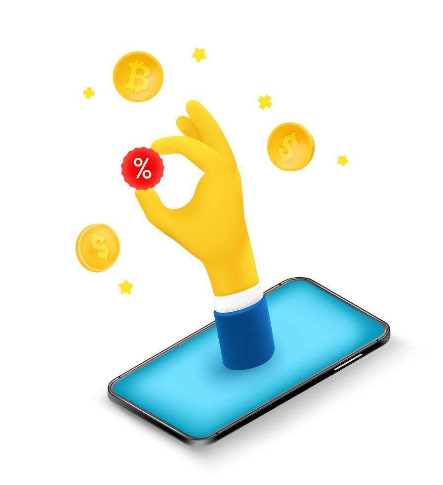 Man using smartphone for electronic banking. Cartoon style vector illustration