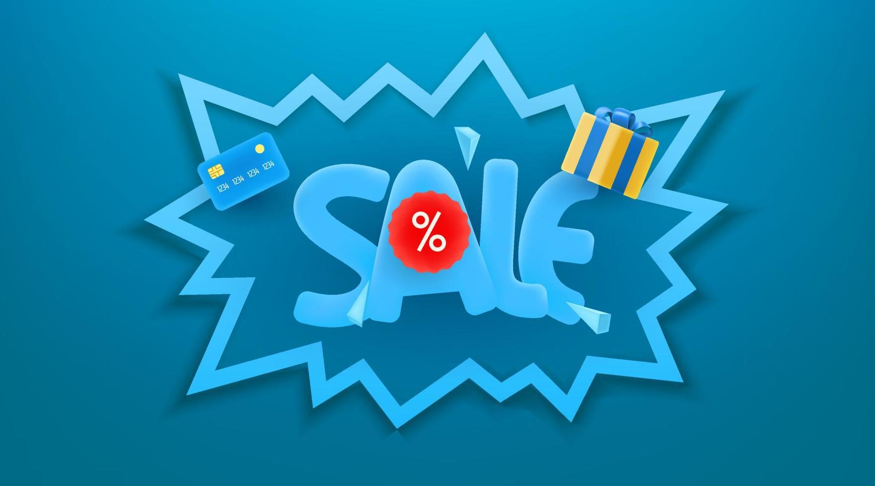 Sale banner with 3d elements. Cute cartoon style vector illustration