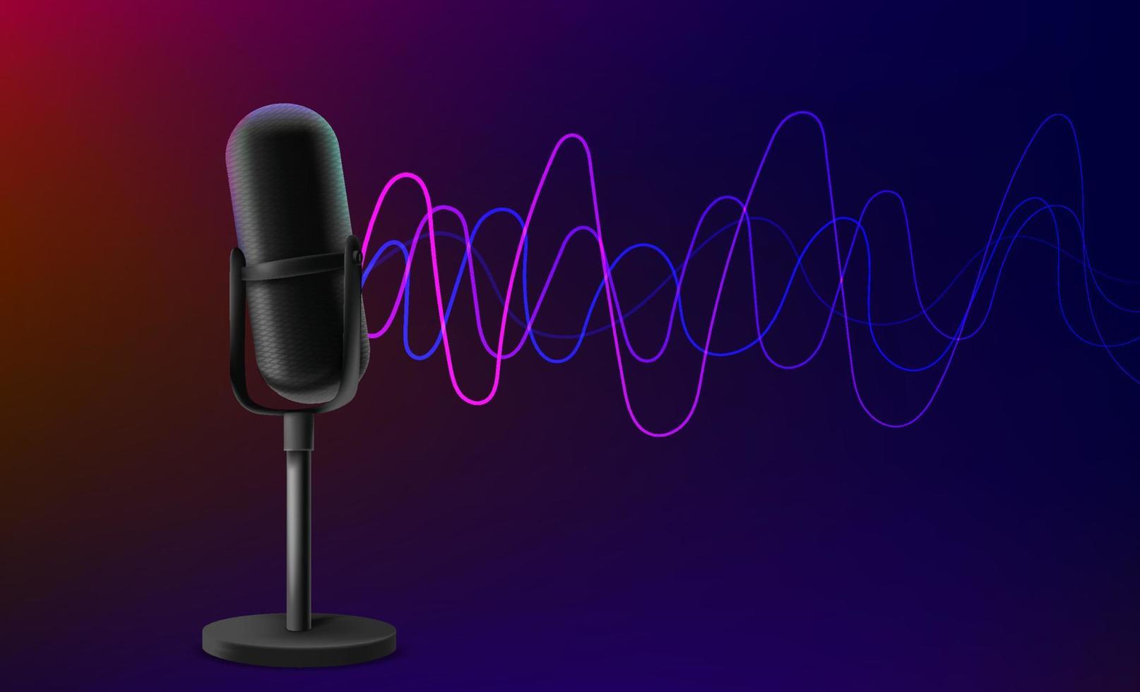 Modern microphone with abstract waves vector