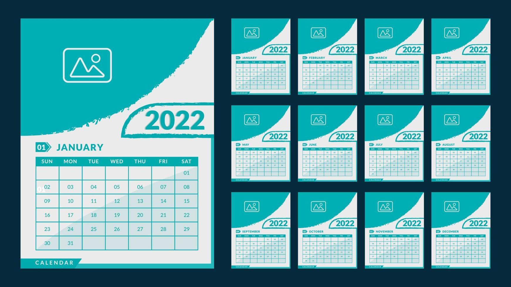 plantilla de calendario mensual para el año 2022. la semana comienza el domingo. calendario de pared vector