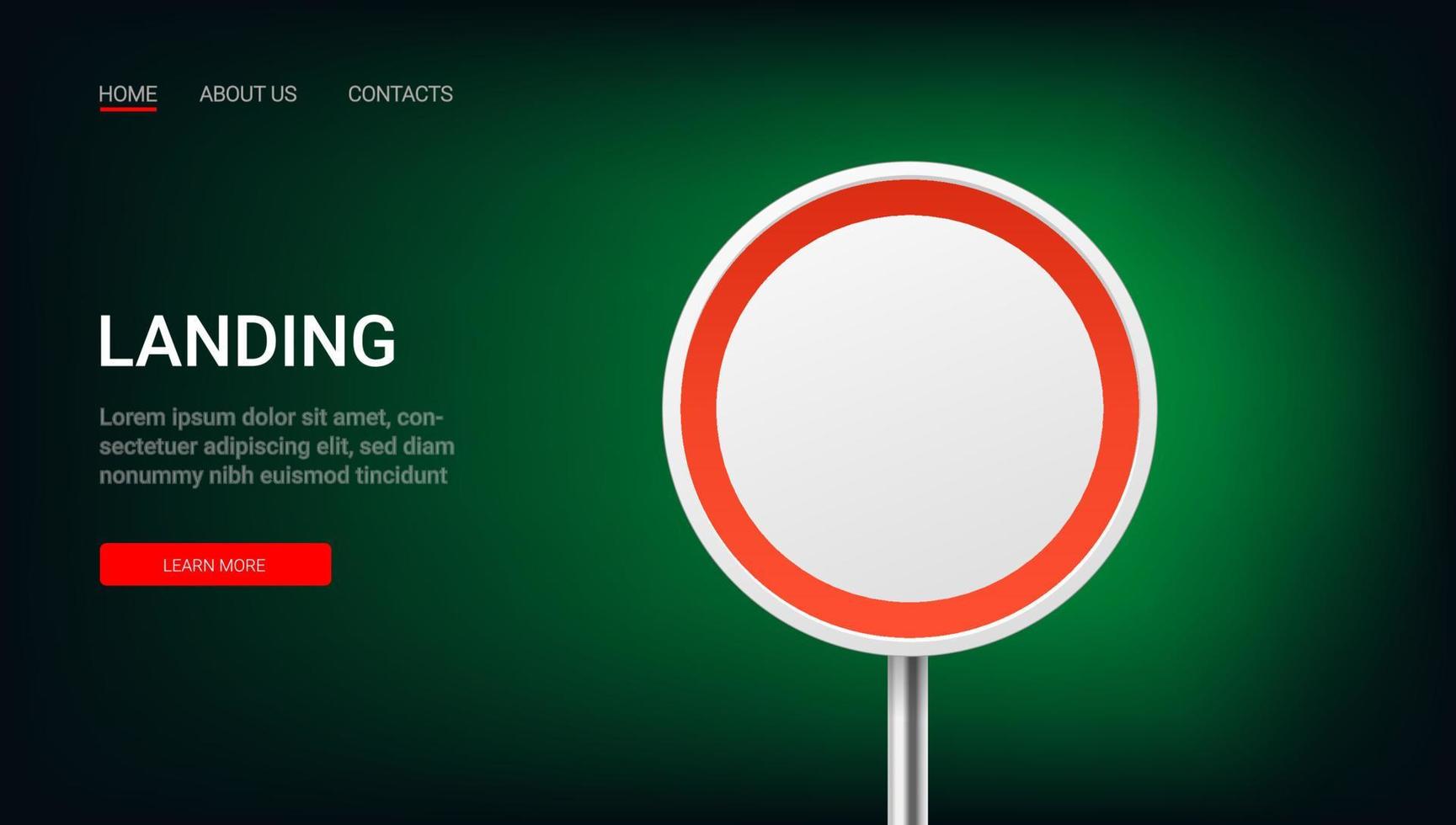 Landing page vector template with traffic sign