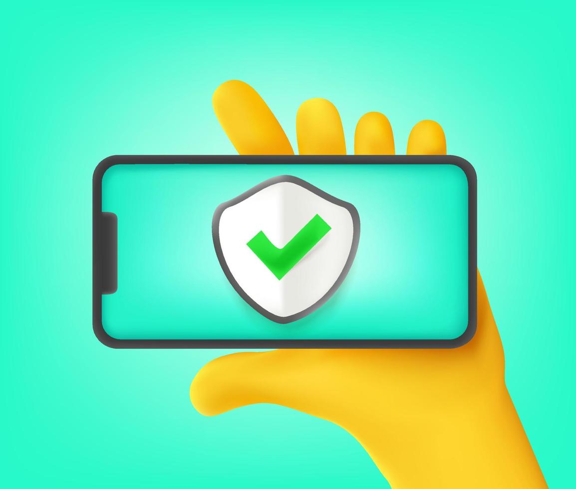 Man Hand holding modern smartphone with shield icon. Information is secured vector