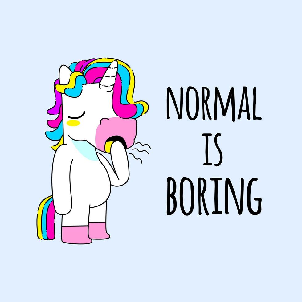 Cute unicorn quote vector illustration, bored unicorn