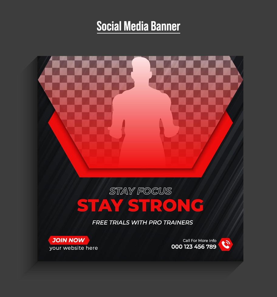 Fitness gym social media post and web banner template Pro Download vector