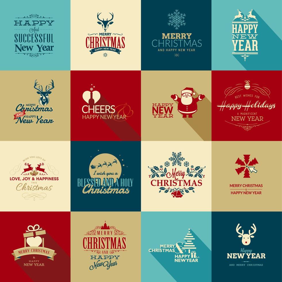 Merry Christmas and Happy New Year signs vector