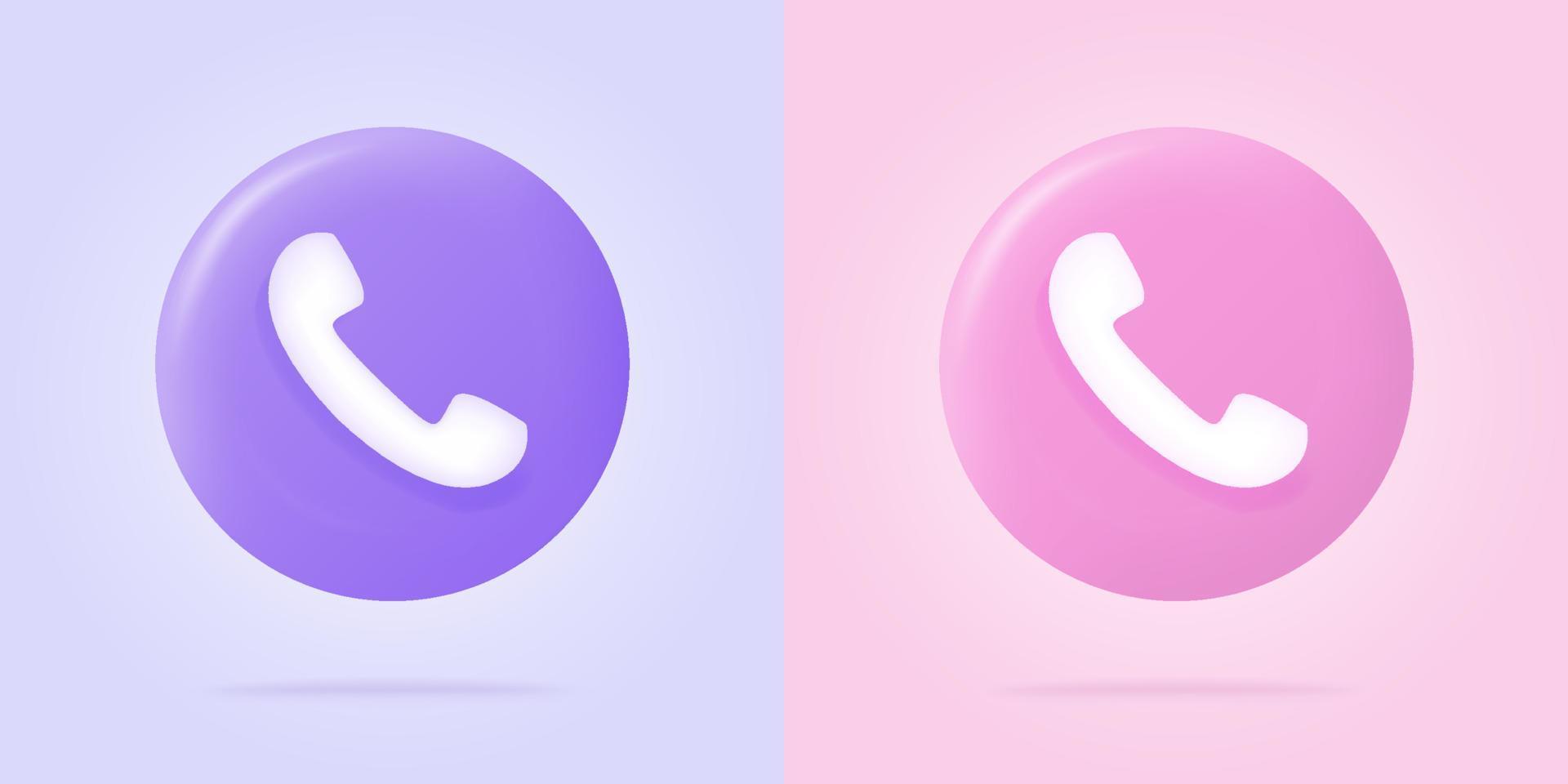 Phone call icon in trendy 3d style on blue button. White telephone symbol. Vector illustration isolated on purple and pink background