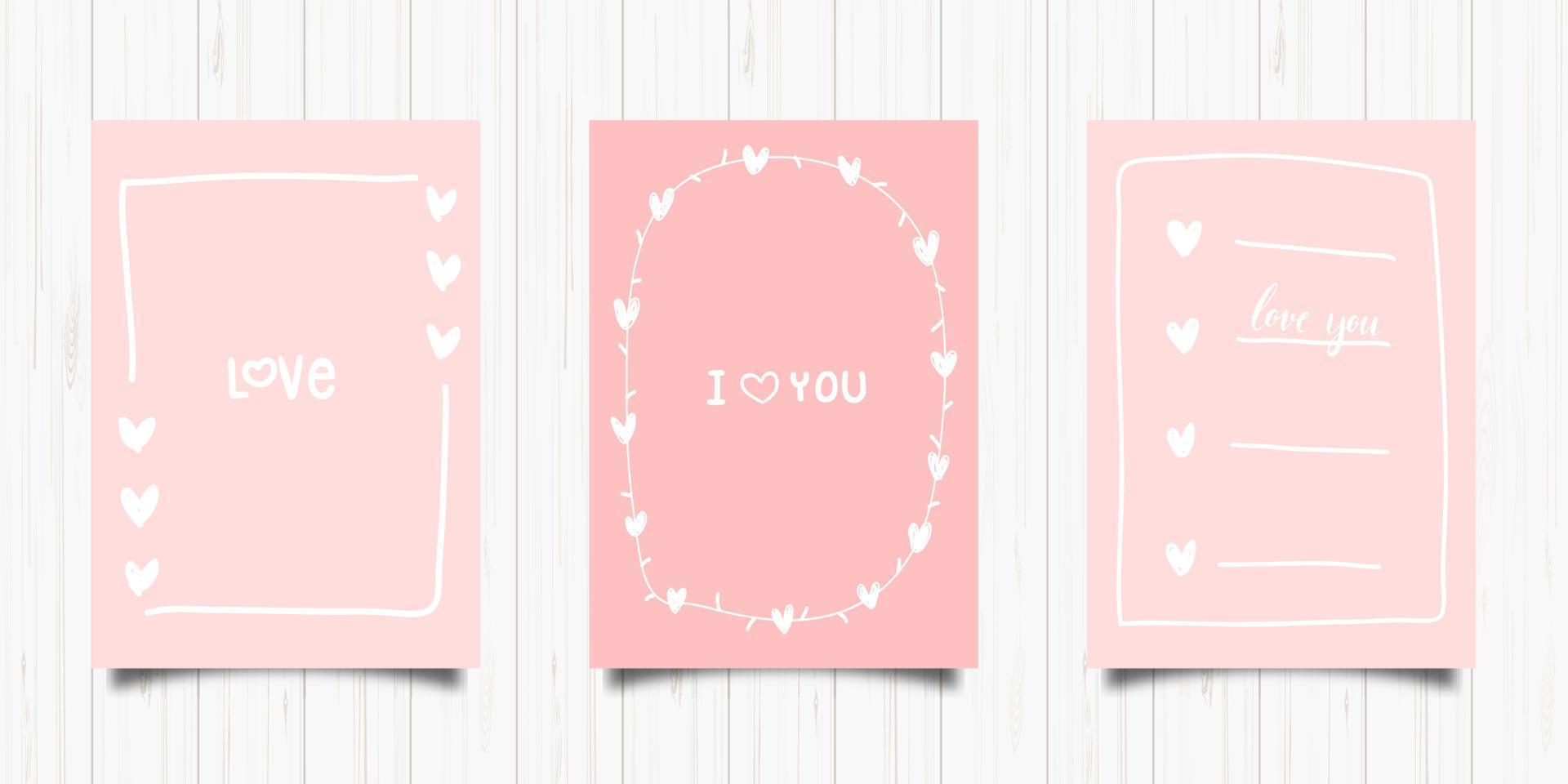 conjunto de tarjetas de felicitación de amor en estilo retro. plantilla de diseño abstracto vintage con tarjeta romántica de amor rosa. linda ilustración vectorial. marco de boda. fondo de vacaciones moderno vector