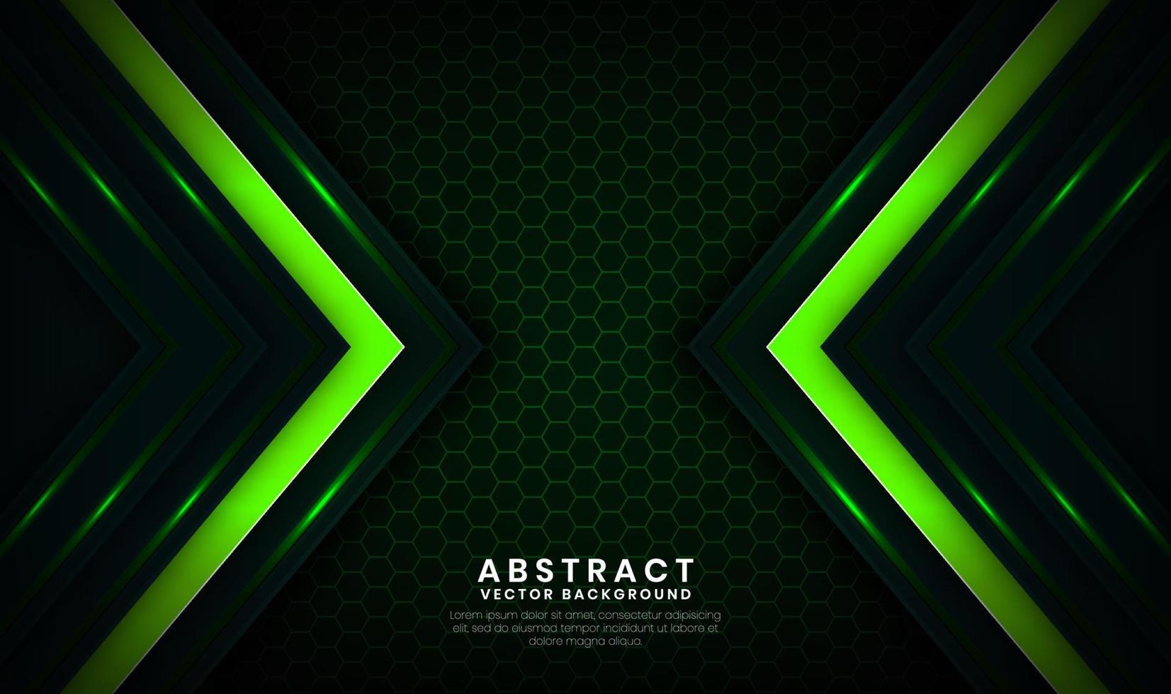 Abstract 3D green technology background overlap layers on dark space with light arrows effect decoration. Modern template element future style concept for flyer, card, cover, brochure, or landing page vector