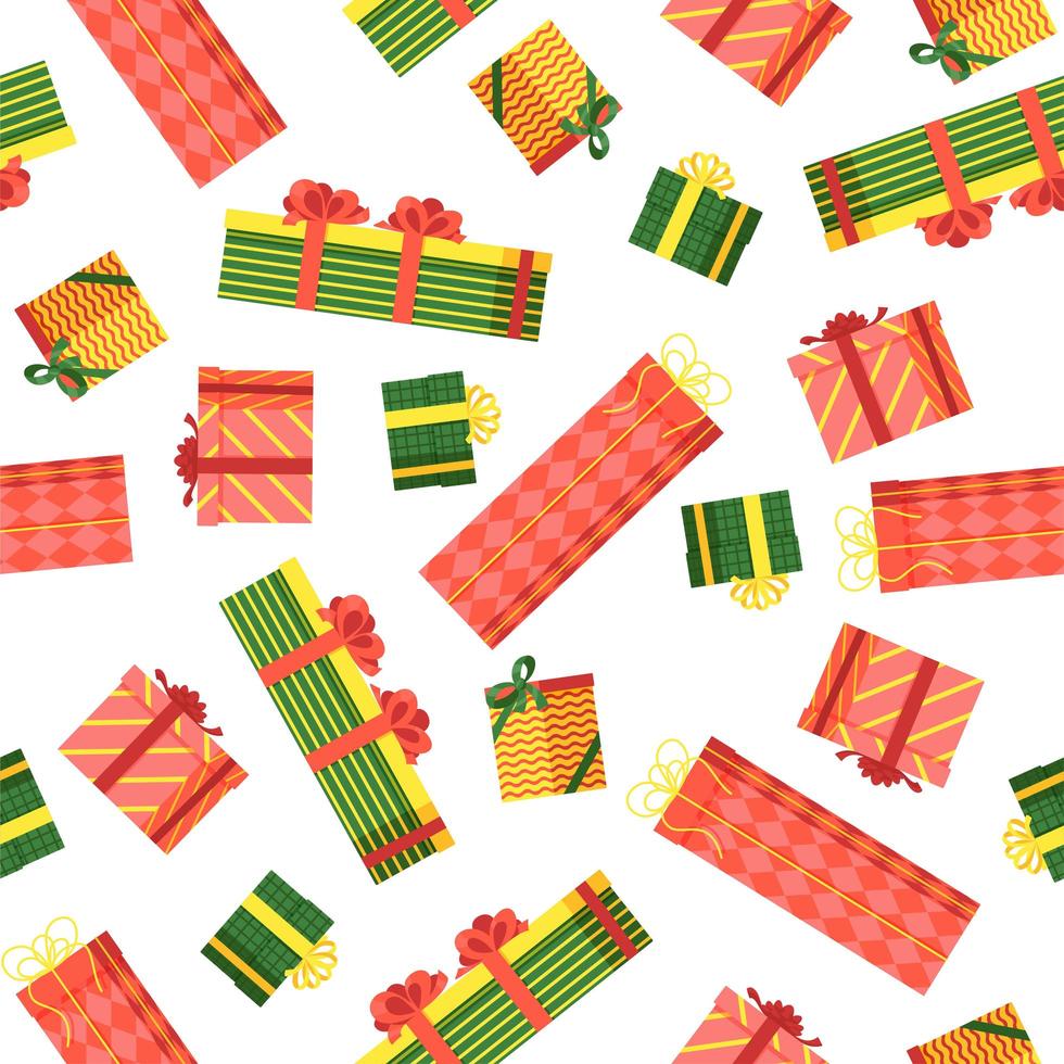 gift boxes seamless pattern yellow red green vector