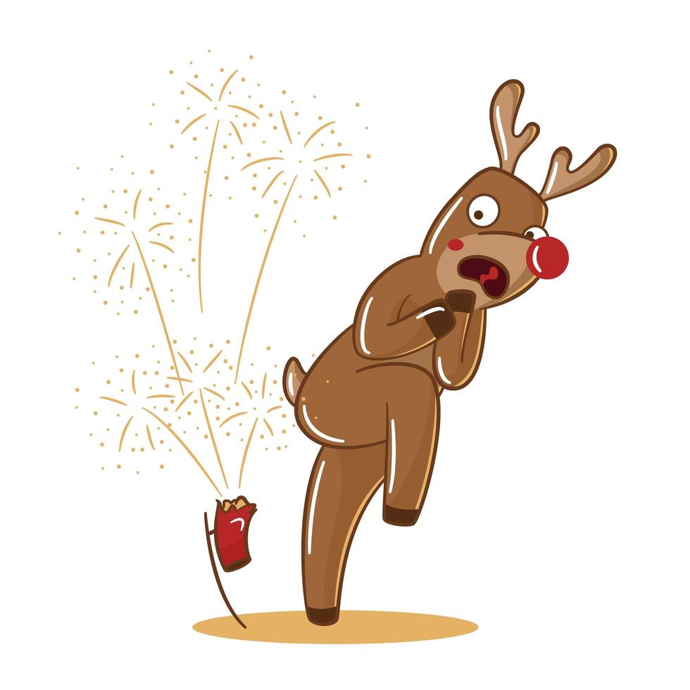 Holiday deer fireworks incorrectly and very scary vector