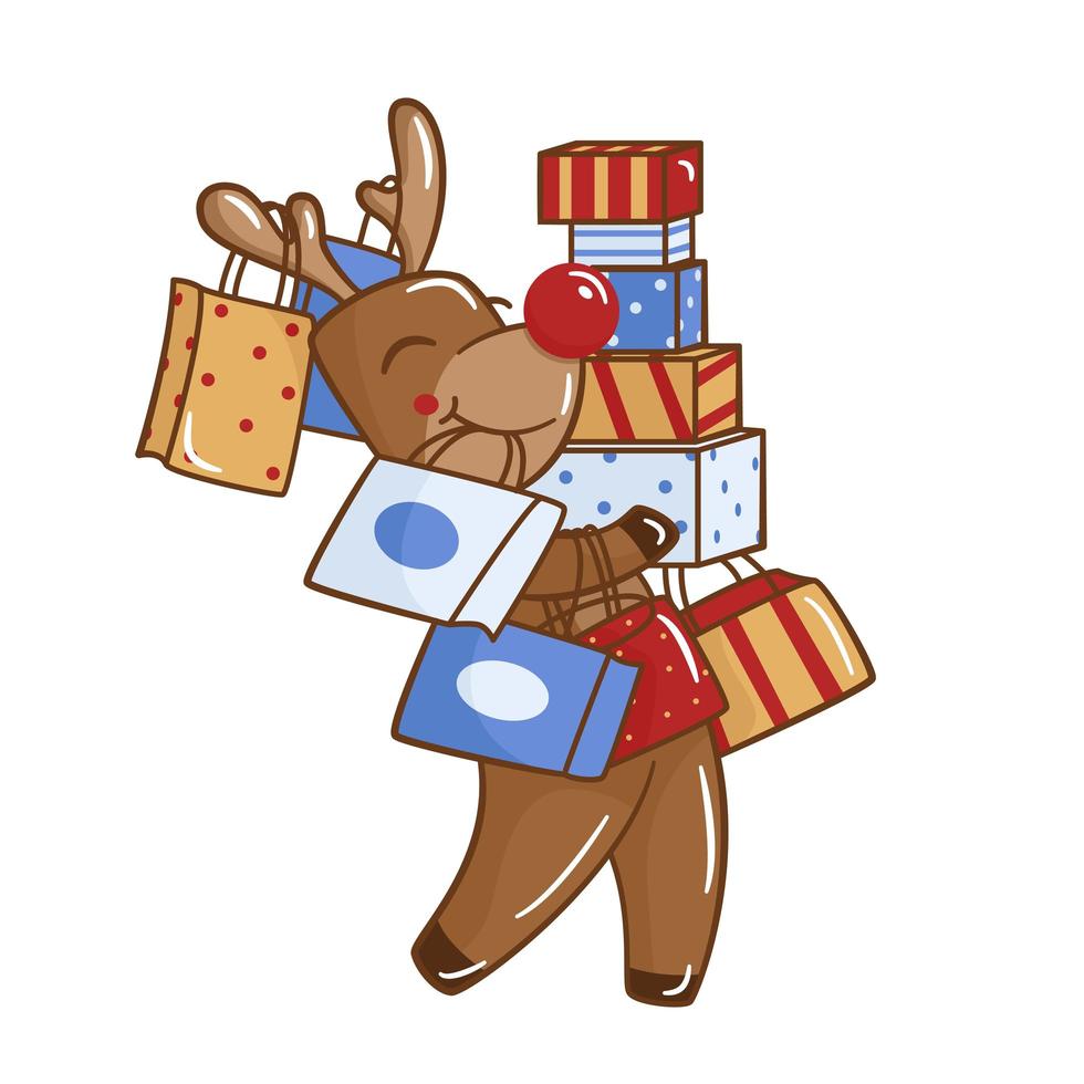 holiday deer carries a lot of gifts vector