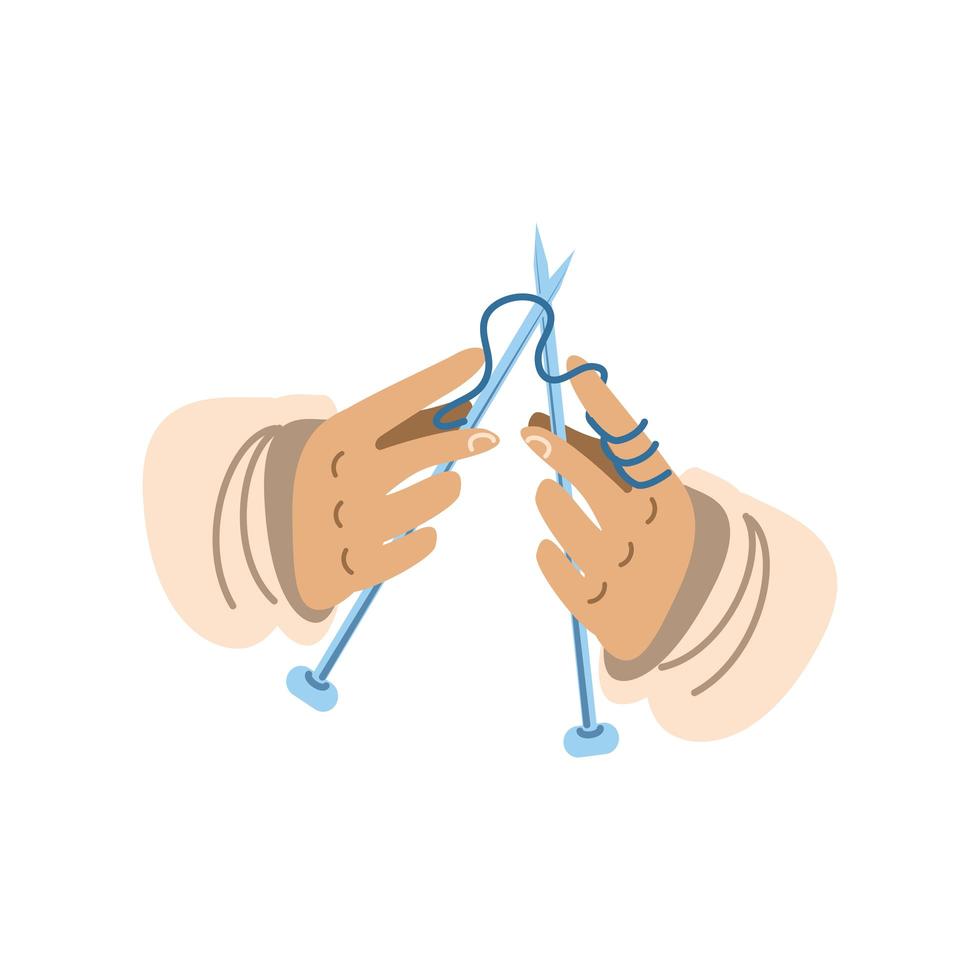 hands with needles and wool vector