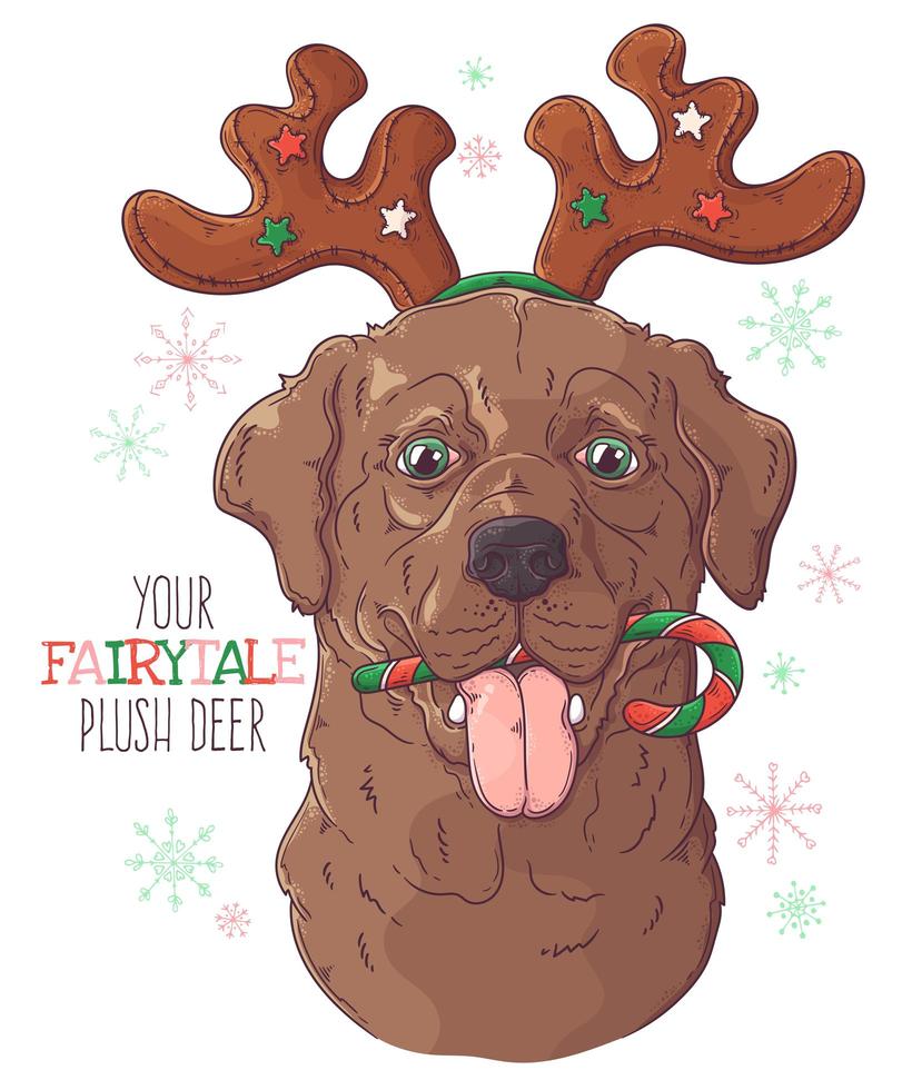 Hand drawn dog portrait with Christmas accessories Vector