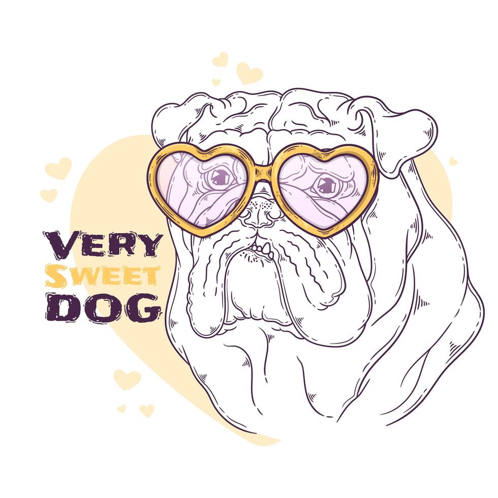 Retrato de bulldog dibujado a mano con vector de accesorios. objetos aislados para su diseño. cada objeto se puede cambiar y mover.