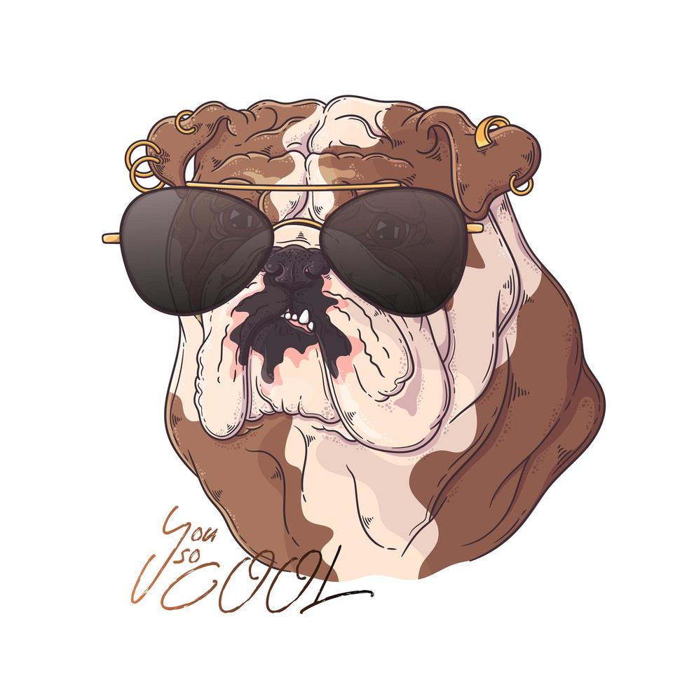 Retrato de bulldog dibujado a mano con vector de accesorios. objetos aislados para su diseño. cada objeto se puede cambiar y mover.