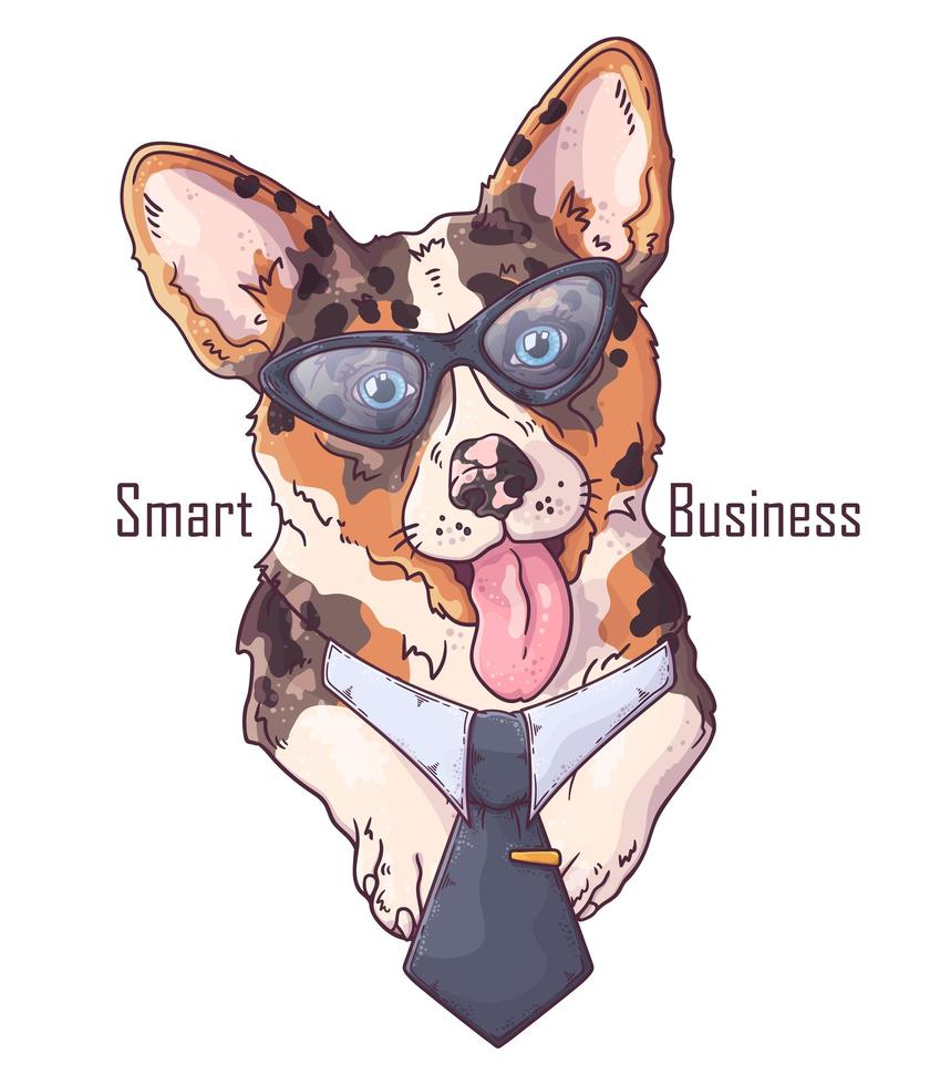 Hand drawn corgi dog with tie Vector. Isolated objects for your design. Each object can be changed and moved. vector