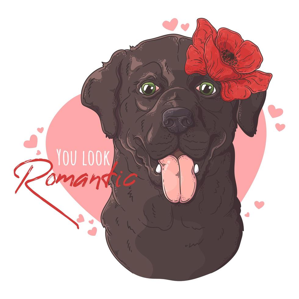 Hand drawn Labrador Retriever dog with flowers Vector. Isolated objects for your design. Each object can be changed and moved. vector
