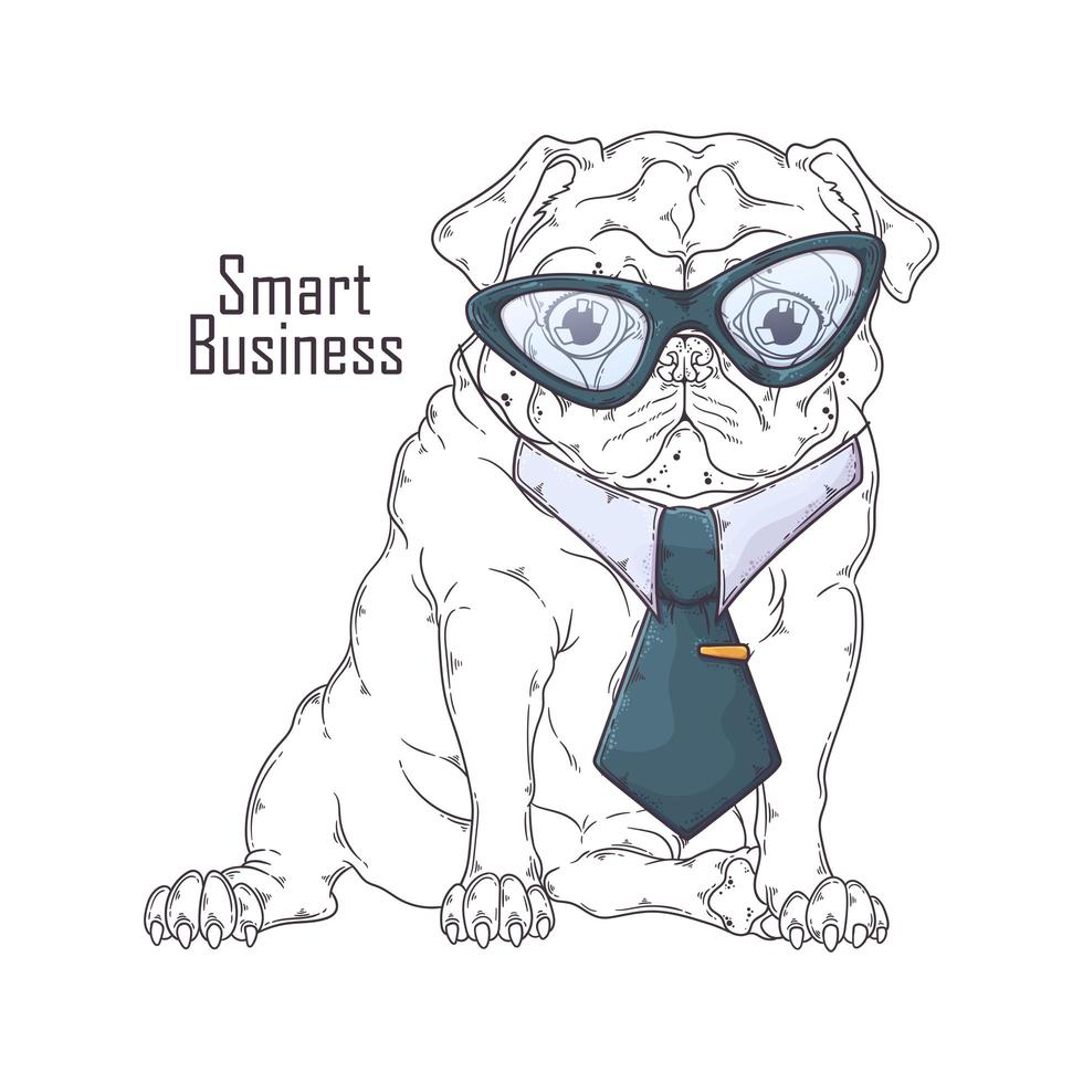 perro pug dibujado a mano en vector de corbata. objetos aislados para su diseño. cada objeto se puede cambiar y mover.