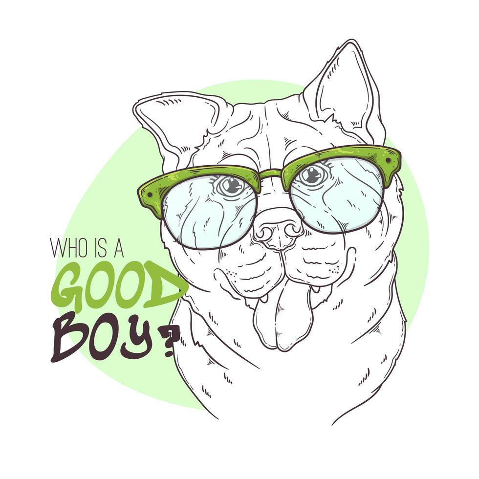 Hand drawn akita bespectacled dog Vector. Isolated objects for your design. Each object can be changed and moved. vector