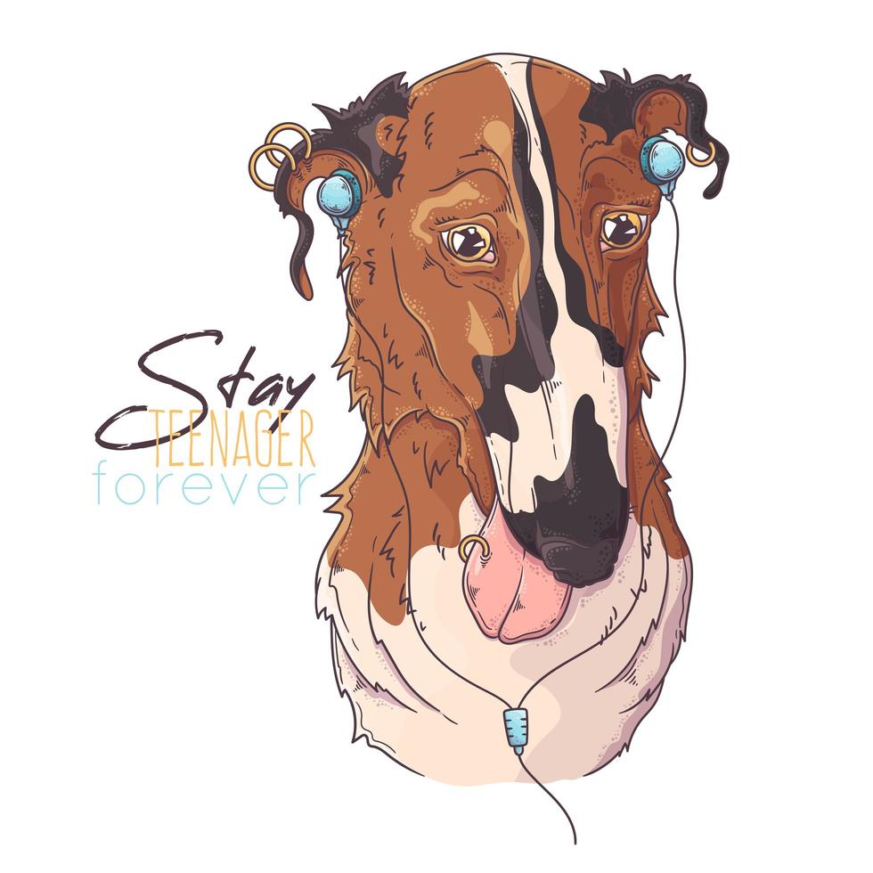 Retrato de perro borzoi dibujado a mano con vector de accesorios. objetos aislados para su diseño. cada objeto se puede cambiar y mover.