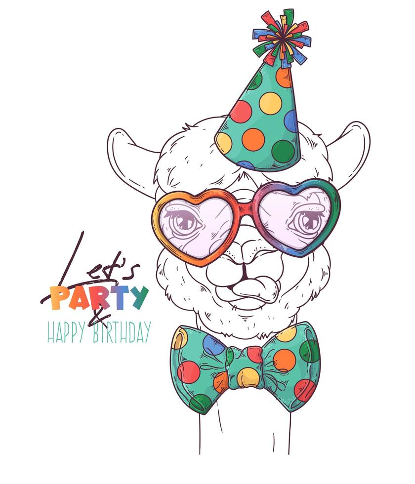 Hand drawn alpaca clown with accessories Vector. Isolated objects for your design. Each object can be changed and moved. vector