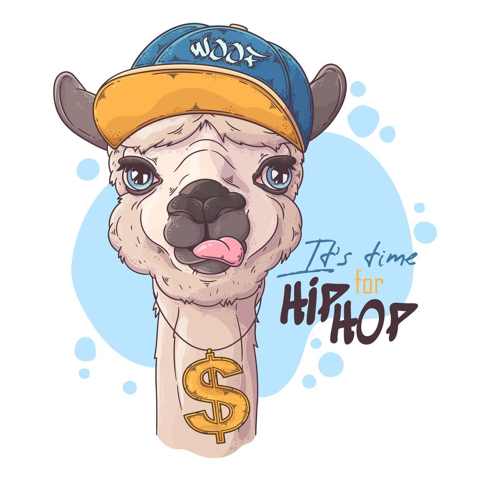 Hand drawn alpaca rapper with accessories Vector. Isolated objects for your design. Each object can be changed and moved. vector