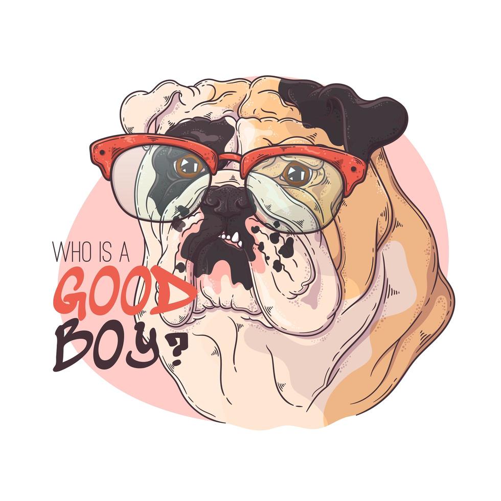 Hand drawn bulldog portrait with accessories Vector. Isolated objects for your design. Each object can be changed and moved. vector
