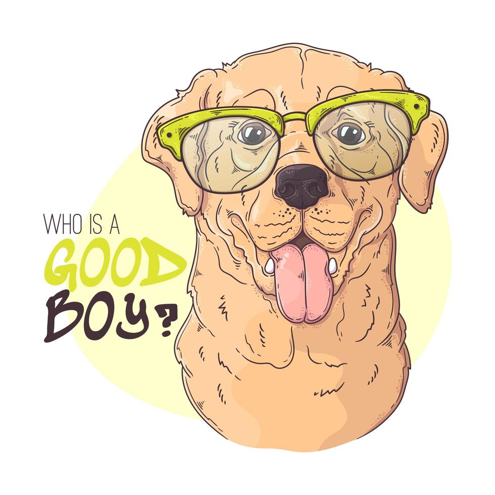 Dibujado a mano perro labrador retriever con vector de gafas. objetos aislados para su diseño. cada objeto se puede cambiar y mover.