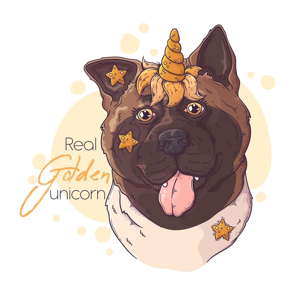 Hand drawn akita dog with unicorn horn Vector. Isolated objects for your design. Each object can be changed and moved. vector