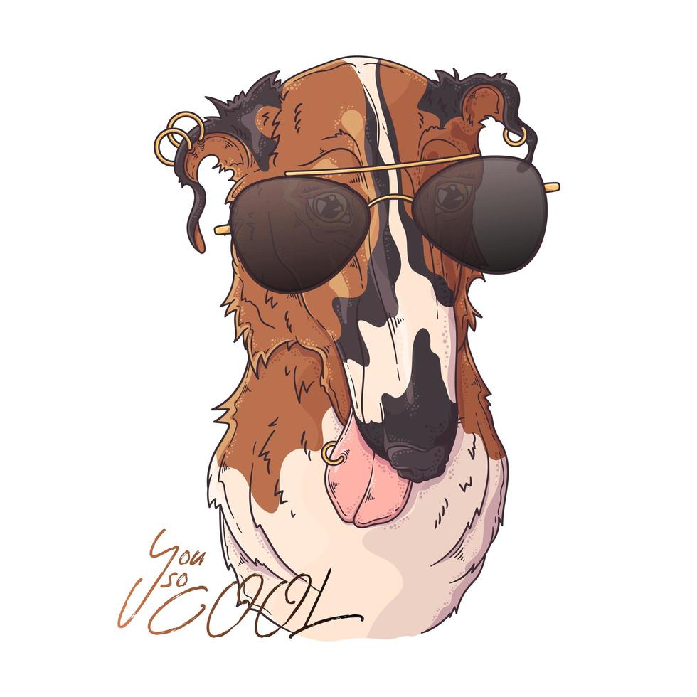 Retrato de perro borzoi dibujado a mano con vector de accesorios. objetos aislados para su diseño. cada objeto se puede cambiar y mover.