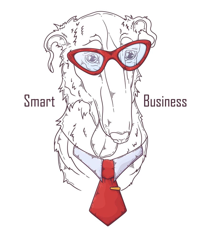 perro borzoi dibujado a mano con vector de corbata. objetos aislados para su diseño. cada objeto se puede cambiar y mover.