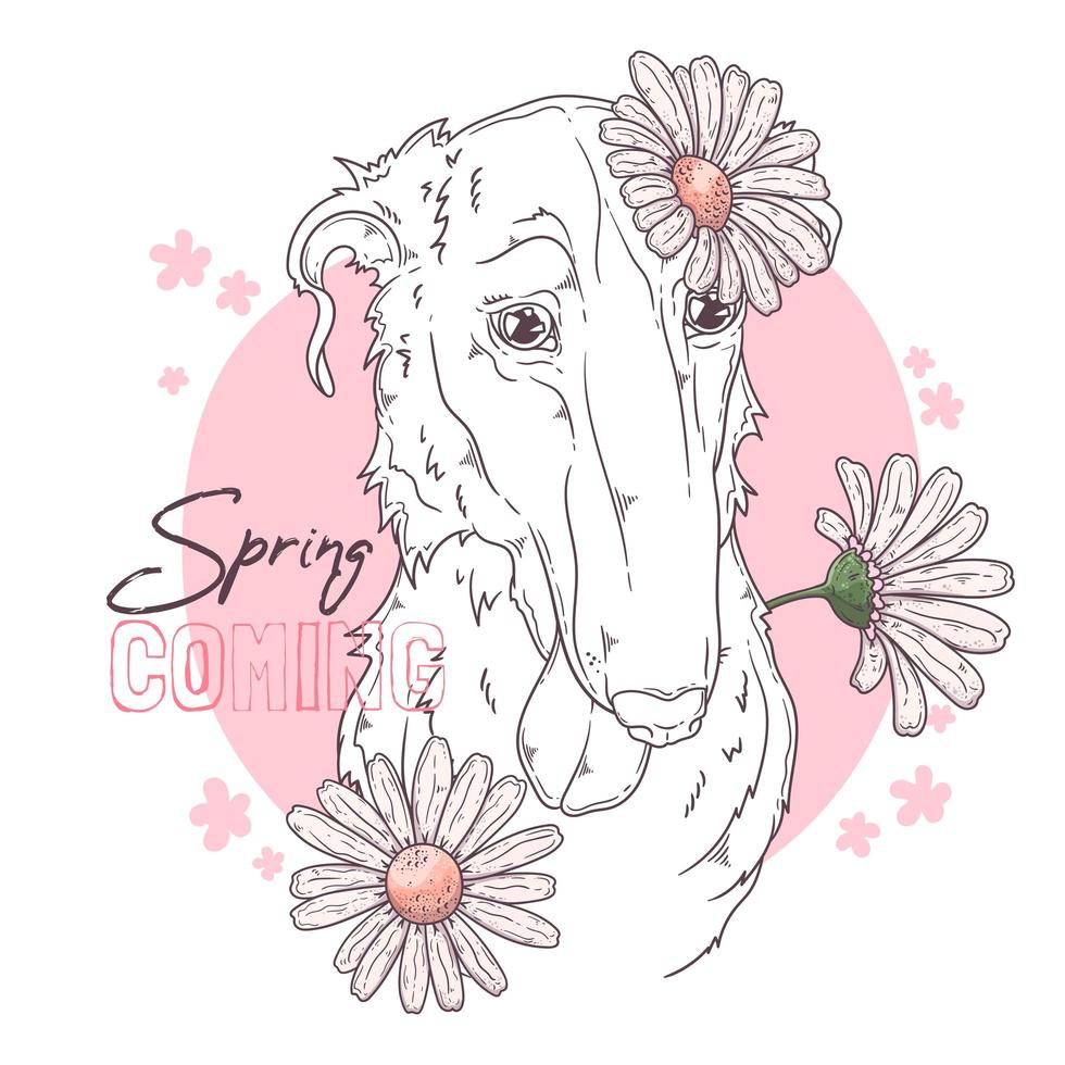 Hand drawn Borzoi dog with flowers Vector. Isolated objects for your design. Each object can be changed and moved. vector