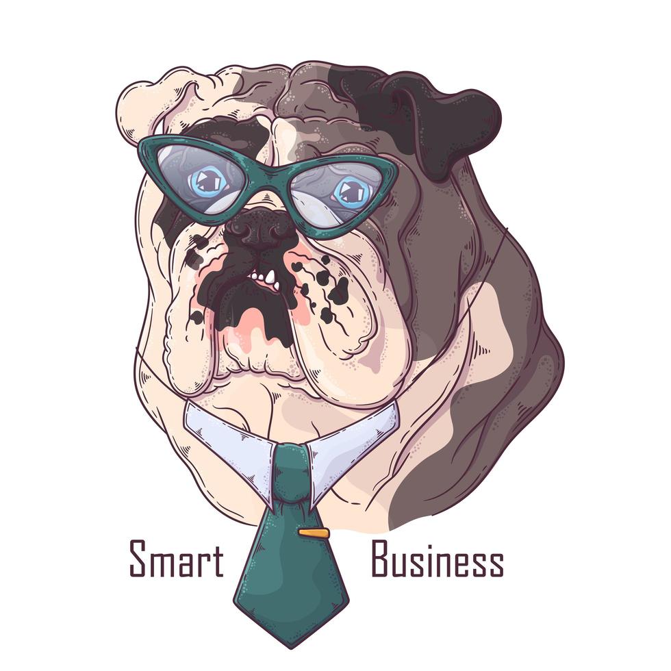 bulldog dibujado a mano con vector de corbata. objetos aislados para su diseño. cada objeto se puede cambiar y mover.