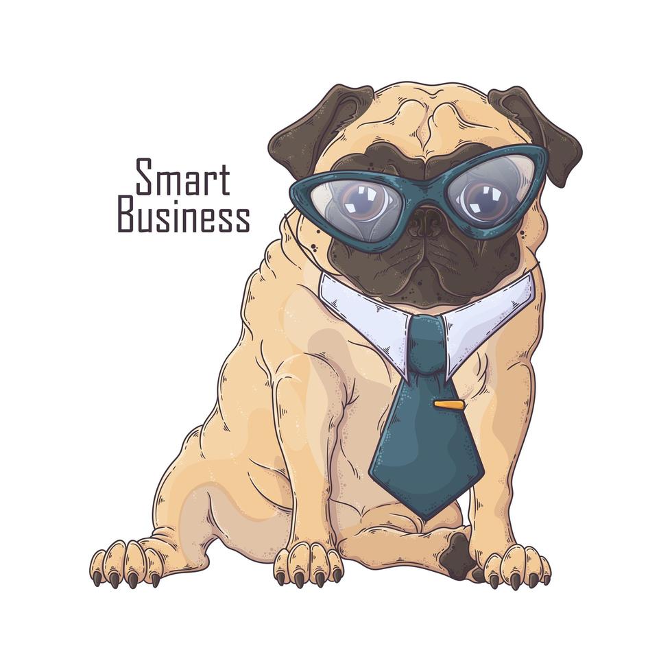 Hand drawn pug dog in tie Vector. Isolated objects for your design. Each object can be changed and moved. vector