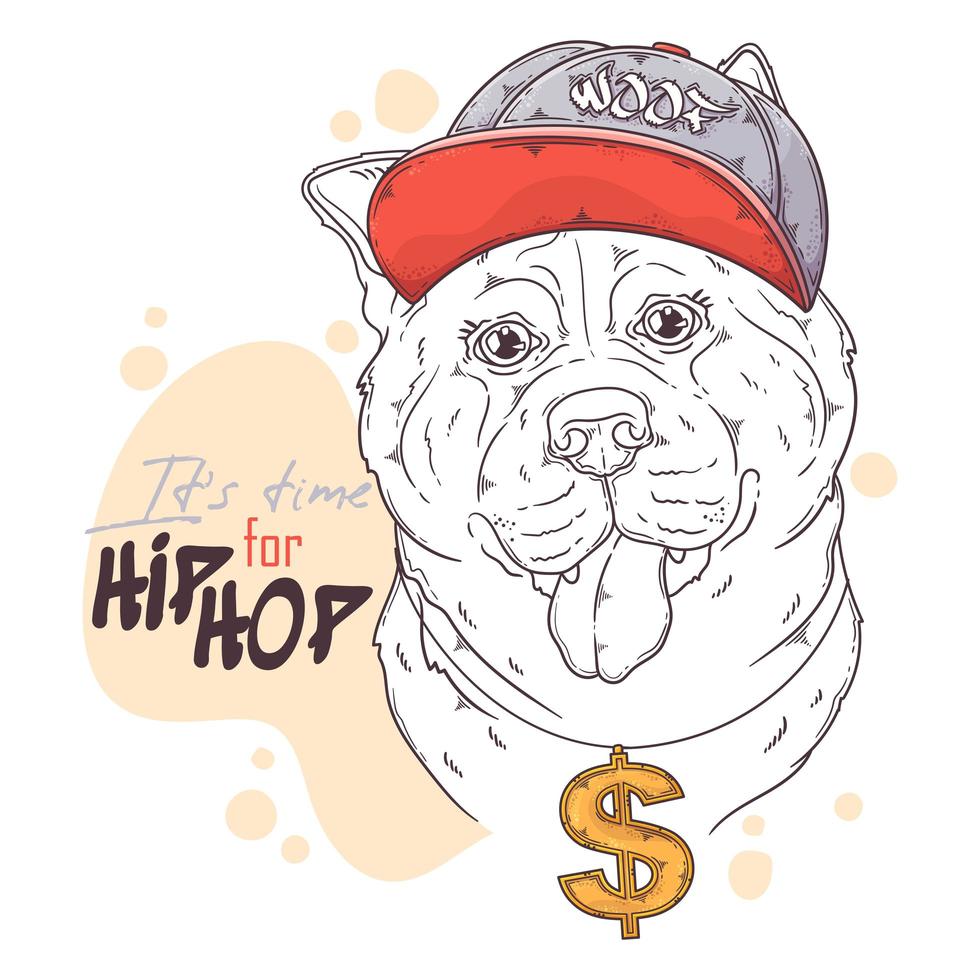 Hand drawn akita rapper dog Vector. Isolated objects for your design. Each object can be changed and moved. vector