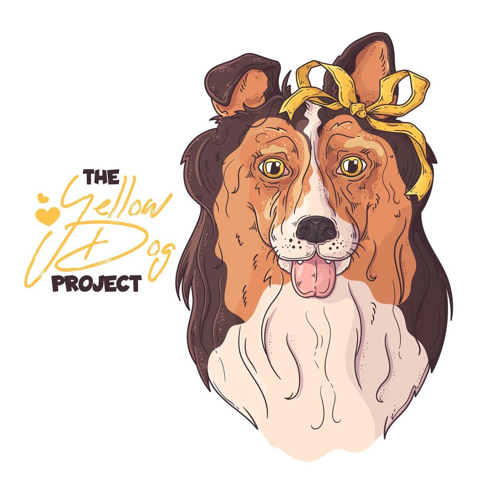 Hand drawn dog portrait with yellow ribbon Vector. 3792609 Vector Art ...