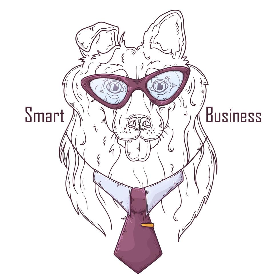 Hand drawn collie dog dog in tie Vector. Isolated objects for your design. Each object can be changed and moved. vector