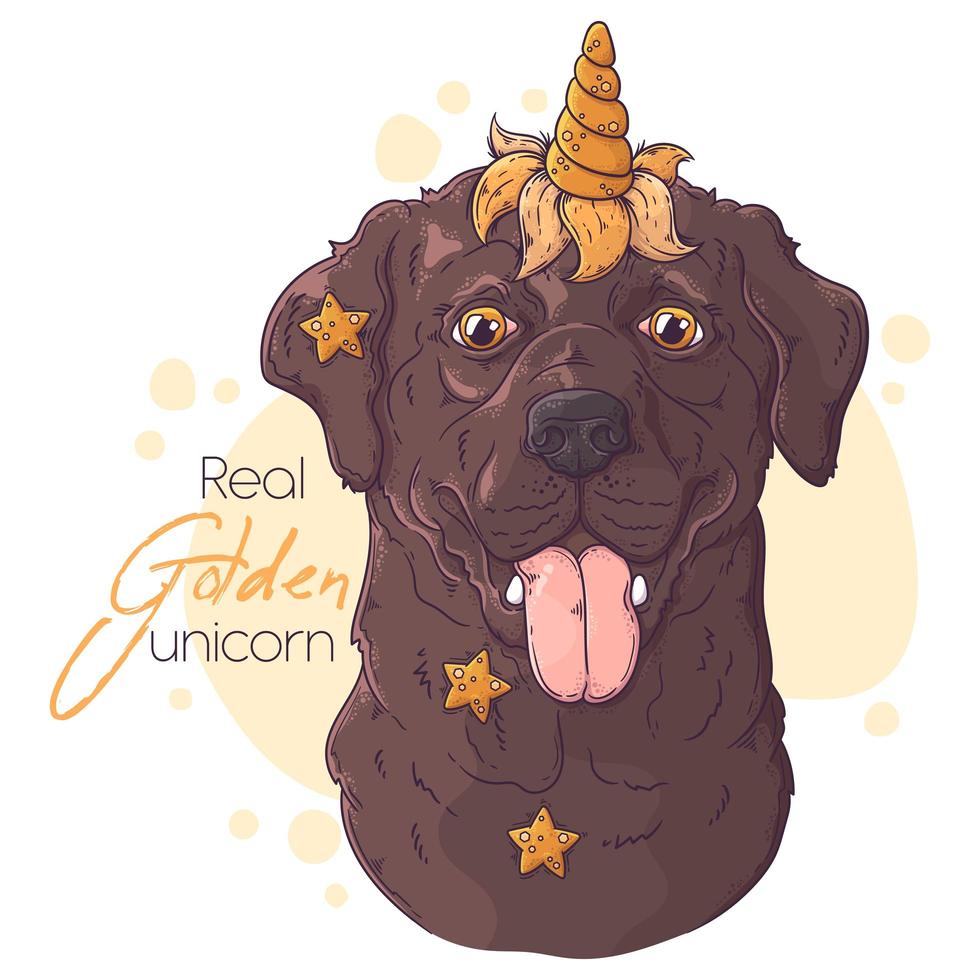 Hand drawn Labrador Retriever dog with unicorn horn Vector. Isolated objects for your design. Each object can be changed and moved. vector