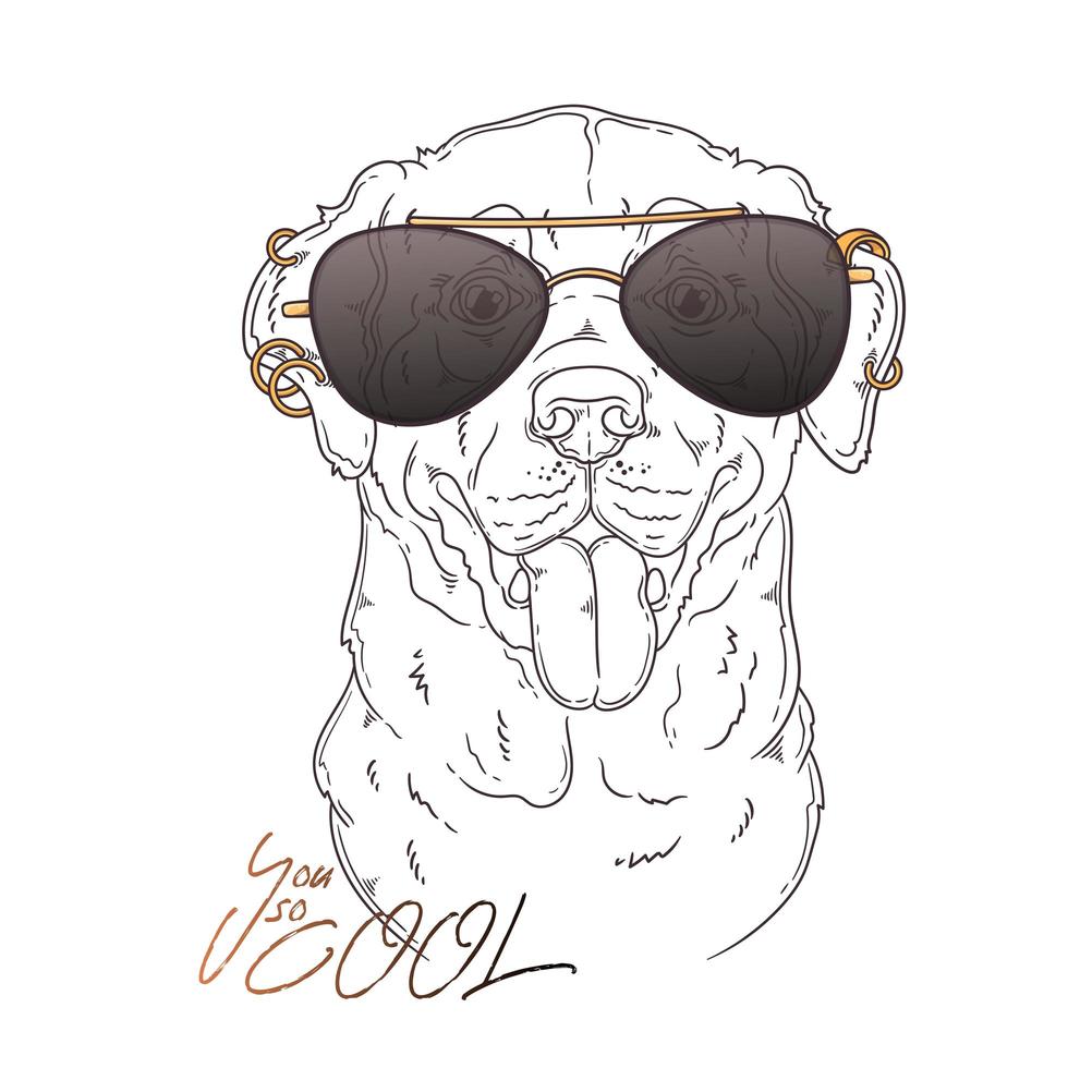 Dibujado a mano perro labrador retriever con vector de gafas. objetos aislados para su diseño. cada objeto se puede cambiar y mover.