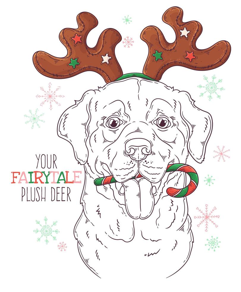 Hand drawn dog portrait with Christmas accessories Vector