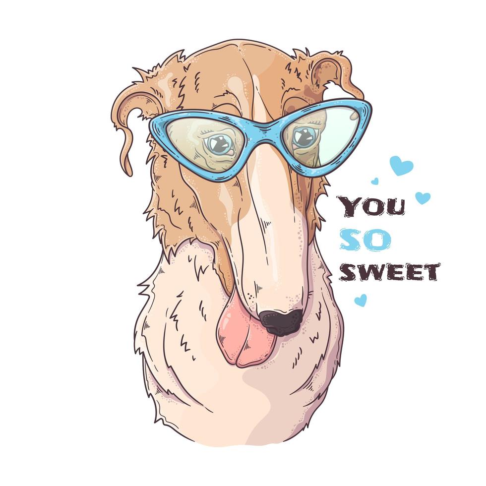 Hand drawn Borzoi dog portrait with accessories Vector. Isolated objects for your design. Each object can be changed and moved. vector