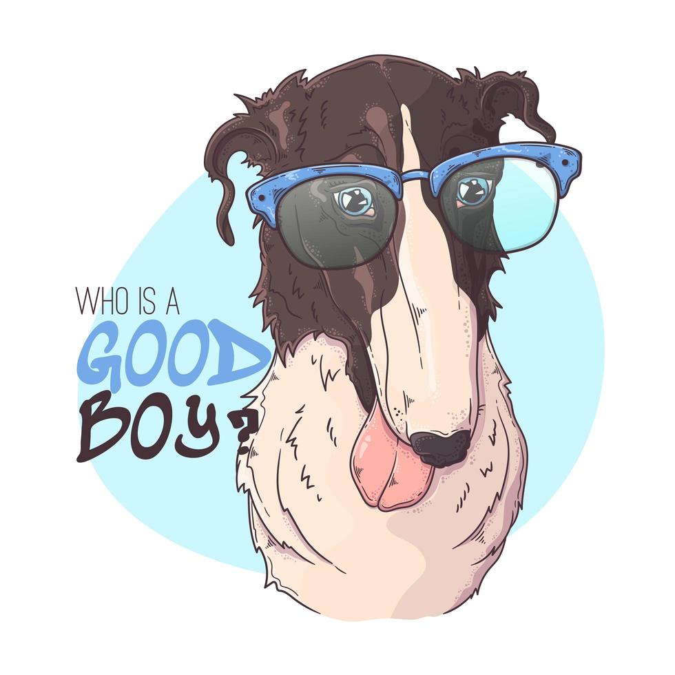 Hand drawn Borzoi dog portrait with accessories Vector. Isolated objects for your design. Each object can be changed and moved. vector